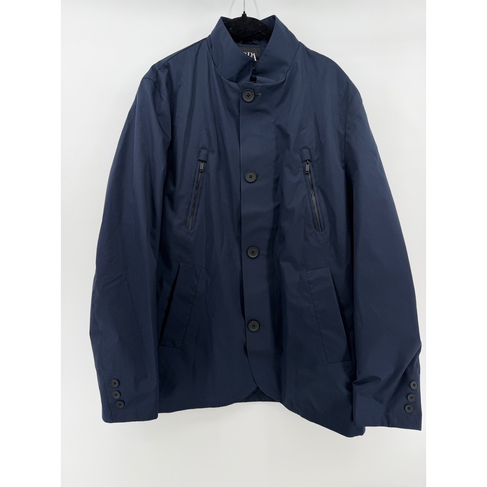 Zara Traveler Navy Blue Stretch Water Repellent Windbreaker Jacket Mens Large